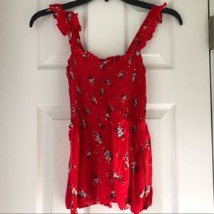 Bright Red Floral Top